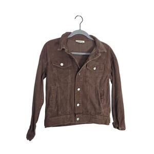 Womens Brown Corduroy Jacket Small Cropped Trucker Casual Fall Layer CottageCore